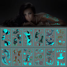 Load image into Gallery viewer, Blue Luminous Tattoo Stickers Waterproof Small Fresh Cute Animal Tattoo Stickers Deer Panda Penguin Dog Arm Tattoo Sticker
