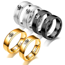 Load image into Gallery viewer, 6mm Fashion Stainless Steel Ring His Queen Her King Couple Silver Black Crown Couple Jewelry Anniversary Valentine's Day Gifts
