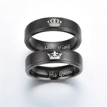 Load image into Gallery viewer, 6mm Fashion Stainless Steel Ring His Queen Her King Couple Silver Black Crown Couple Jewelry Anniversary Valentine's Day Gifts
