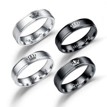 Load image into Gallery viewer, 6mm Fashion Stainless Steel Ring His Queen Her King Couple Silver Black Crown Couple Jewelry Anniversary Valentine's Day Gifts
