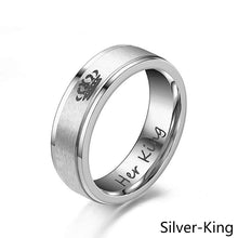 Load image into Gallery viewer, 6mm Fashion Stainless Steel Ring His Queen Her King Couple Silver Black Crown Couple Jewelry Anniversary Valentine's Day Gifts
