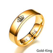 Load image into Gallery viewer, 6mm Fashion Stainless Steel Ring His Queen Her King Couple Silver Black Crown Couple Jewelry Anniversary Valentine's Day Gifts

