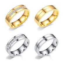 Load image into Gallery viewer, 6mm Popular Fashion Titanium Steel Ring Couple Gold Silver Stainless Steel Zircon Ring Hand Jewelry Simple Design for Women Men
