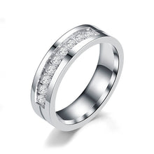 Load image into Gallery viewer, 6mm Popular Fashion Titanium Steel Ring Couple Gold Silver Stainless Steel Zircon Ring Hand Jewelry Simple Design for Women Men
