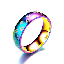 Load image into Gallery viewer, 6mm Rainbow Colorful Ring with Paw Printing Titanium Steel Wedding Band Ring Wide Gay Pride Jewelry for Men Women
