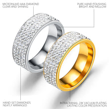 Load image into Gallery viewer, 8mm Stainless Steel Titanium Ring 5 Rows Crystal Rings for Women Men Wedding bands Fashion Jewelry
