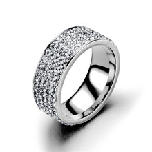Load image into Gallery viewer, 8mm Stainless Steel Titanium Ring 5 Rows Crystal Rings for Women Men Wedding bands Fashion Jewelry
