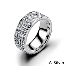 Load image into Gallery viewer, 8mm Stainless Steel Titanium Ring 5 Rows Crystal Rings for Women Men Wedding bands Fashion Jewelry
