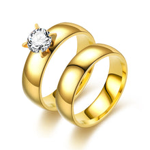 Load image into Gallery viewer, 6mm Titanium Steel Ring Couple Stainless Steel Zircon Ring Hand Jewelry Simple Design Golden Smooth Wedding Rings for Women Men
