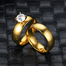 Load image into Gallery viewer, 6mm Titanium Steel Ring Couple Stainless Steel Zircon Ring Hand Jewelry Simple Design Golden Smooth Wedding Rings for Women Men
