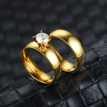 Load image into Gallery viewer, 6mm Titanium Steel Ring Couple Stainless Steel Zircon Ring Hand Jewelry Simple Design Golden Smooth Wedding Rings for Women Men
