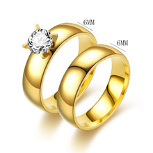 Load image into Gallery viewer, 6mm Titanium Steel Ring Couple Stainless Steel Zircon Ring Hand Jewelry Simple Design Golden Smooth Wedding Rings for Women Men
