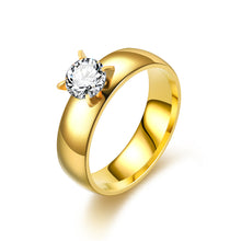 Load image into Gallery viewer, 6mm Titanium Steel Ring Couple Stainless Steel Zircon Ring Hand Jewelry Simple Design Golden Smooth Wedding Rings for Women Men
