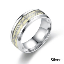 Load image into Gallery viewer, Fashion Luminous Ring Retro Stainless Steel Finger Ring 8mm Glowing In Dark Couple Fluorescent Rings Wedding Bands Jewelry For Women Men Gift
