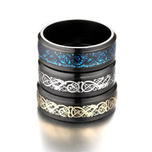 Load image into Gallery viewer, 8mm Stainless Steel Titanium Ring Celtic Dragon Rings 7 Colors Inlay Red Blue Black Carbon Fiber Ring Wedding Band Jewelry for Men Women Size 6-13
