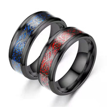 Load image into Gallery viewer, 8mm Stainless Steel Titanium Ring Celtic Dragon Rings 7 Colors Inlay Red Blue Black Carbon Fiber Ring Wedding Band Jewelry for Men Women Size 6-13

