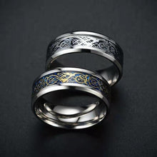 Load image into Gallery viewer, 8mm Stainless Steel Titanium Ring Celtic Dragon Rings 7 Colors Inlay Red Blue Black Carbon Fiber Ring Wedding Band Jewelry for Men Women Size 6-13
