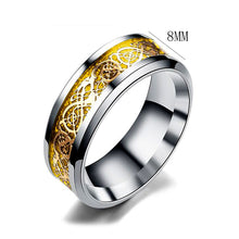 Load image into Gallery viewer, 8mm Stainless Steel Titanium Ring Celtic Dragon Rings 7 Colors Inlay Red Blue Black Carbon Fiber Ring Wedding Band Jewelry for Men Women Size 6-13
