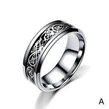 Load image into Gallery viewer, 8mm Stainless Steel Titanium Ring Celtic Dragon Rings 7 Colors Inlay Red Blue Black Carbon Fiber Ring Wedding Band Jewelry for Men Women Size 6-13

