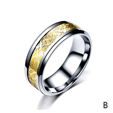 Load image into Gallery viewer, 8mm Stainless Steel Titanium Ring Celtic Dragon Rings 7 Colors Inlay Red Blue Black Carbon Fiber Ring Wedding Band Jewelry for Men Women Size 6-13
