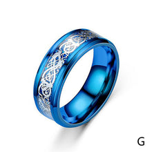 Load image into Gallery viewer, 8mm Stainless Steel Titanium Ring Celtic Dragon Rings 7 Colors Inlay Red Blue Black Carbon Fiber Ring Wedding Band Jewelry for Men Women Size 6-13
