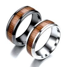Load image into Gallery viewer, Titanium Steel Ring Wood Grain Rings Retro 8mm Stainless Steel Finger Rings Durable Vintage Jewelry for Men
