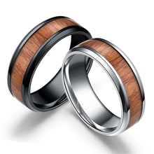 Load image into Gallery viewer, Titanium Steel Ring Wood Grain Rings Retro 8mm Stainless Steel Finger Rings Durable Vintage Jewelry for Men
