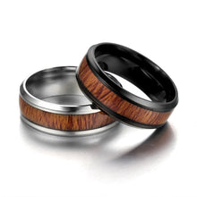 Load image into Gallery viewer, Titanium Steel Ring Wood Grain Rings Retro 8mm Stainless Steel Finger Rings Durable Vintage Jewelry for Men
