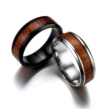 Load image into Gallery viewer, Titanium Steel Ring Wood Grain Rings Retro 8mm Stainless Steel Finger Rings Durable Vintage Jewelry for Men
