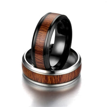 Load image into Gallery viewer, Titanium Steel Ring Wood Grain Rings Retro 8mm Stainless Steel Finger Rings Durable Vintage Jewelry for Men
