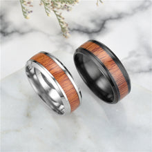Load image into Gallery viewer, Titanium Steel Ring Wood Grain Rings Retro 8mm Stainless Steel Finger Rings Durable Vintage Jewelry for Men
