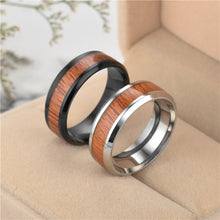Load image into Gallery viewer, Titanium Steel Ring Wood Grain Rings Retro 8mm Stainless Steel Finger Rings Durable Vintage Jewelry for Men
