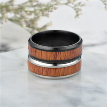 Load image into Gallery viewer, Titanium Steel Ring Wood Grain Rings Retro 8mm Stainless Steel Finger Rings Durable Vintage Jewelry for Men
