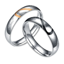 Load image into Gallery viewer, Stainless Steel Couple Rings Titanium Half Peach Heart-shaped Rose Gold Black Color Wedding Promise Ring For Lovers Women Men Engagement Jewelry
