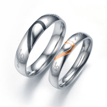 Load image into Gallery viewer, Stainless Steel Couple Rings Titanium Half Peach Heart-shaped Rose Gold Black Color Wedding Promise Ring For Lovers Women Men Engagement Jewelry
