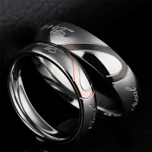 Load image into Gallery viewer, Stainless Steel Couple Rings Titanium Half Peach Heart-shaped Rose Gold Black Color Wedding Promise Ring For Lovers Women Men Engagement Jewelry

