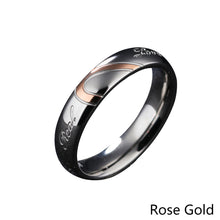 Load image into Gallery viewer, Stainless Steel Couple Rings Titanium Half Peach Heart-shaped Rose Gold Black Color Wedding Promise Ring For Lovers Women Men Engagement Jewelry
