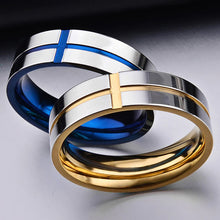 Load image into Gallery viewer, Titanium Steel Cross Rings Stainless Steel Solid Ring Blue Gold Ring Simple Design for Wedding Men Women Gift
