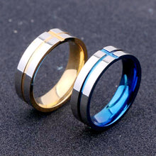 Load image into Gallery viewer, Titanium Steel Cross Rings Stainless Steel Solid Ring Blue Gold Ring Simple Design for Wedding Men Women Gift
