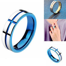 Load image into Gallery viewer, Titanium Steel Cross Rings Stainless Steel Solid Ring Blue Gold Ring Simple Design for Wedding Men Women Gift
