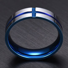 Load image into Gallery viewer, Titanium Steel Cross Rings Stainless Steel Solid Ring Blue Gold Ring Simple Design for Wedding Men Women Gift
