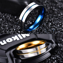 Load image into Gallery viewer, Titanium Steel Cross Rings Stainless Steel Solid Ring Blue Gold Ring Simple Design for Wedding Men Women Gift
