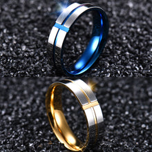 Load image into Gallery viewer, Titanium Steel Cross Rings Stainless Steel Solid Ring Blue Gold Ring Simple Design for Wedding Men Women Gift

