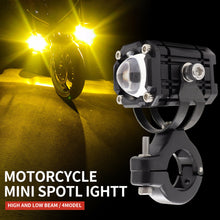 Load image into Gallery viewer, 1Pc Motorcycle LED Headlight Three Color Auxiliary Spotlight Yellow + White + Red Fog Light 9V-36V Lens Light
