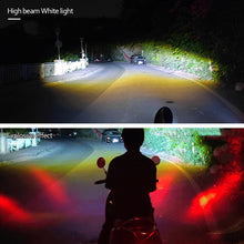 Load image into Gallery viewer, 1Pc Motorcycle LED Headlight Three Color Auxiliary Spotlight Yellow + White + Red Fog Light 9V-36V Lens Light
