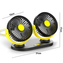 Load image into Gallery viewer, Car Fan 720 Degree Rotatable 3 Speed Dual Head Car Auto Cooling Air Circulator Fan for Van Suv Rv Boat Auto Vehicles
