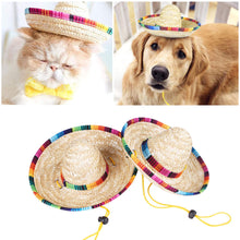 Load image into Gallery viewer, Mexican Style Pet Supplies Mini Pet Dogs Straw Hat Sun Hat Beach Party Straw Hats for Cats Dogs Funny Accessories
