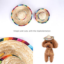 Load image into Gallery viewer, Mexican Style Pet Supplies Mini Pet Dogs Straw Hat Sun Hat Beach Party Straw Hats for Cats Dogs Funny Accessories
