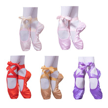 Load image into Gallery viewer, Fashion Kids Girls Ballet Shoes Color Gymnastics Canvas Ballet Dance Shoes Split Suede Sole With Ribbon
