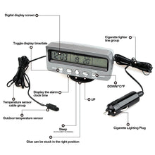 Load image into Gallery viewer, 3 in 1 Multifunctional Car Clock Indoor Outdoor Thermometer Voltmeter Clock with LCD Display LED Backlight
